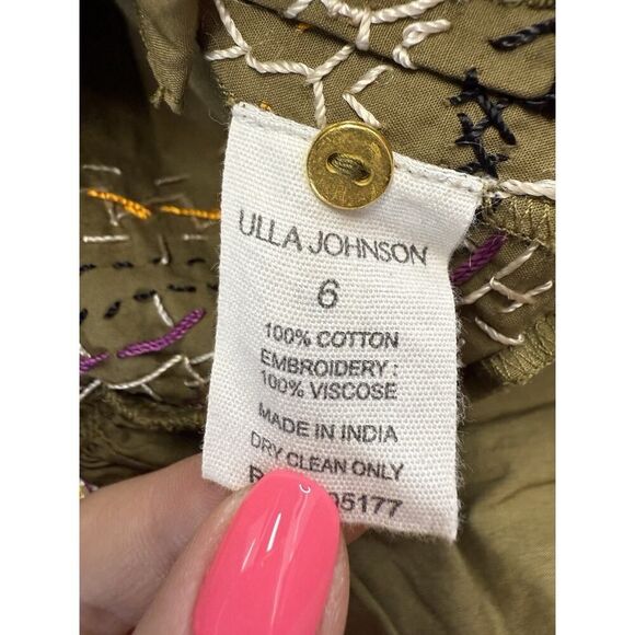 Ulla Johnson Olive Anais Embroidered Ruffle Mini Dress Size 6 Cotton Boho Chic - Picture 16 of 16